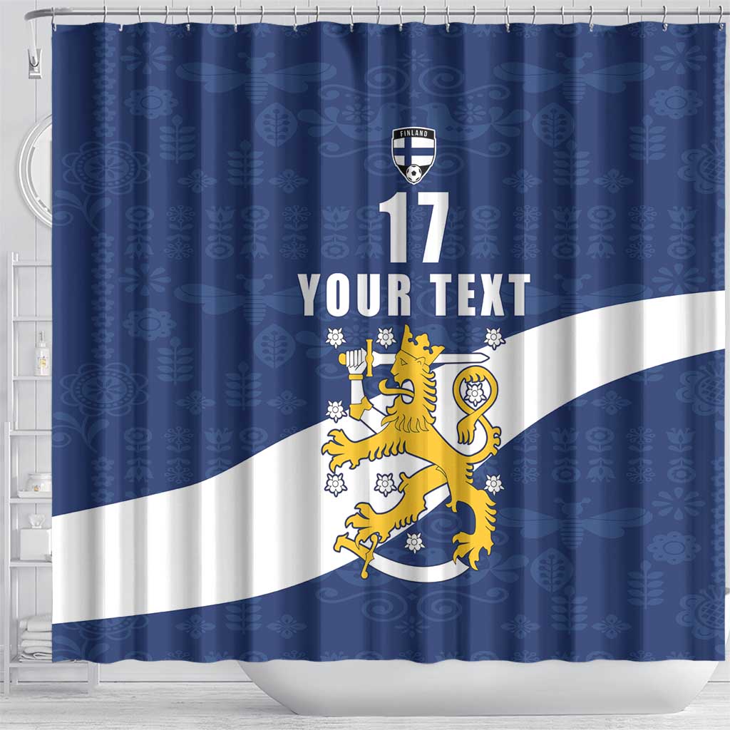 Custom Finland Football We are Champions Shower Curtain Huuhkajat with Finnish Folk Paterns LT17