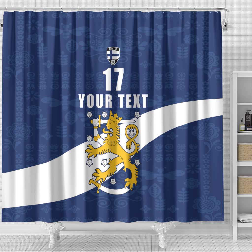 Custom Finland Football We are Champions Shower Curtain Huuhkajat with Finnish Folk Paterns LT17