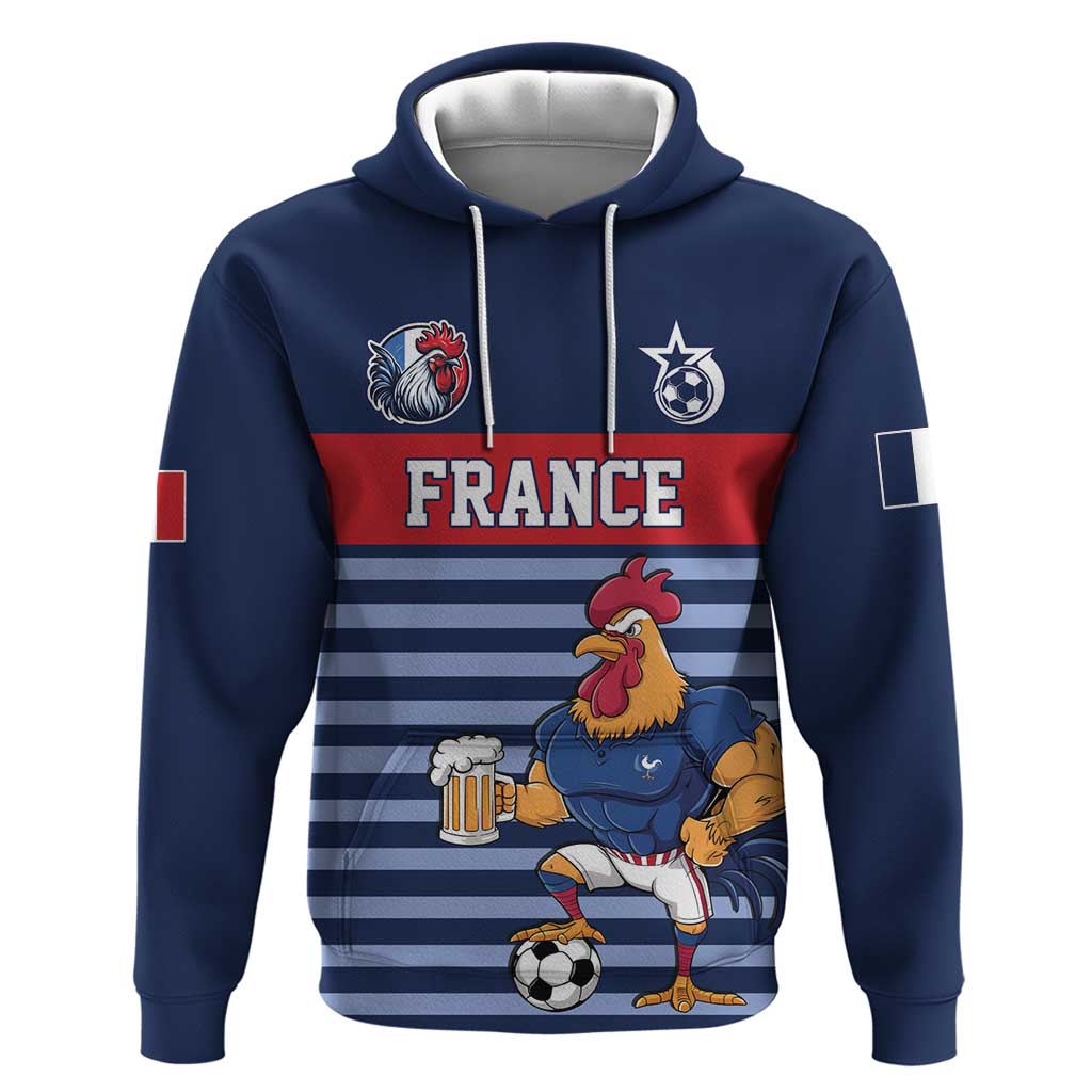 Custom France Football Hoodie Blue Gallic Rooster Mascot LT17