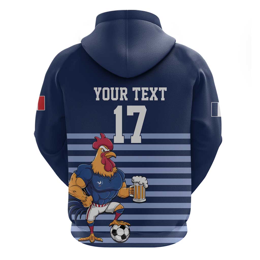 Custom France Football Hoodie Blue Gallic Rooster Mascot LT17