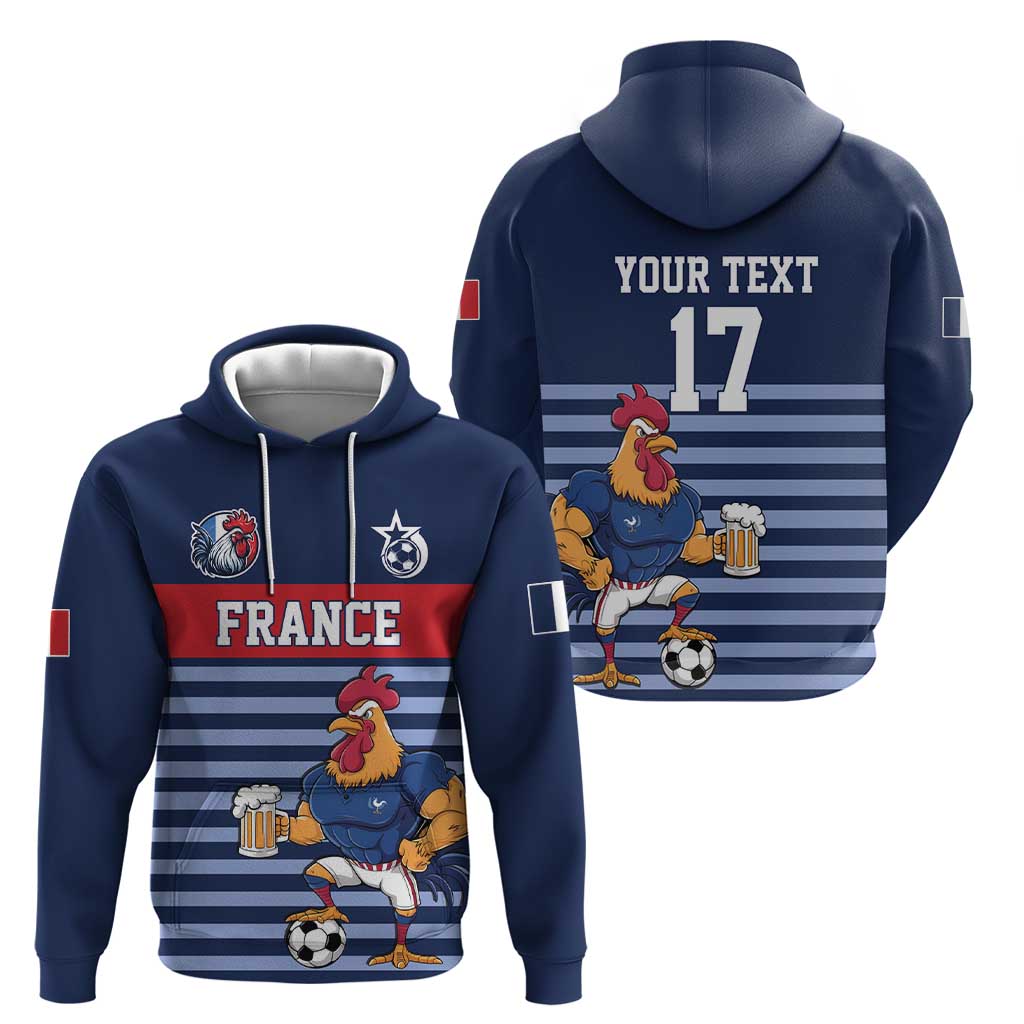 Custom France Football Hoodie Blue Gallic Rooster Mascot LT17