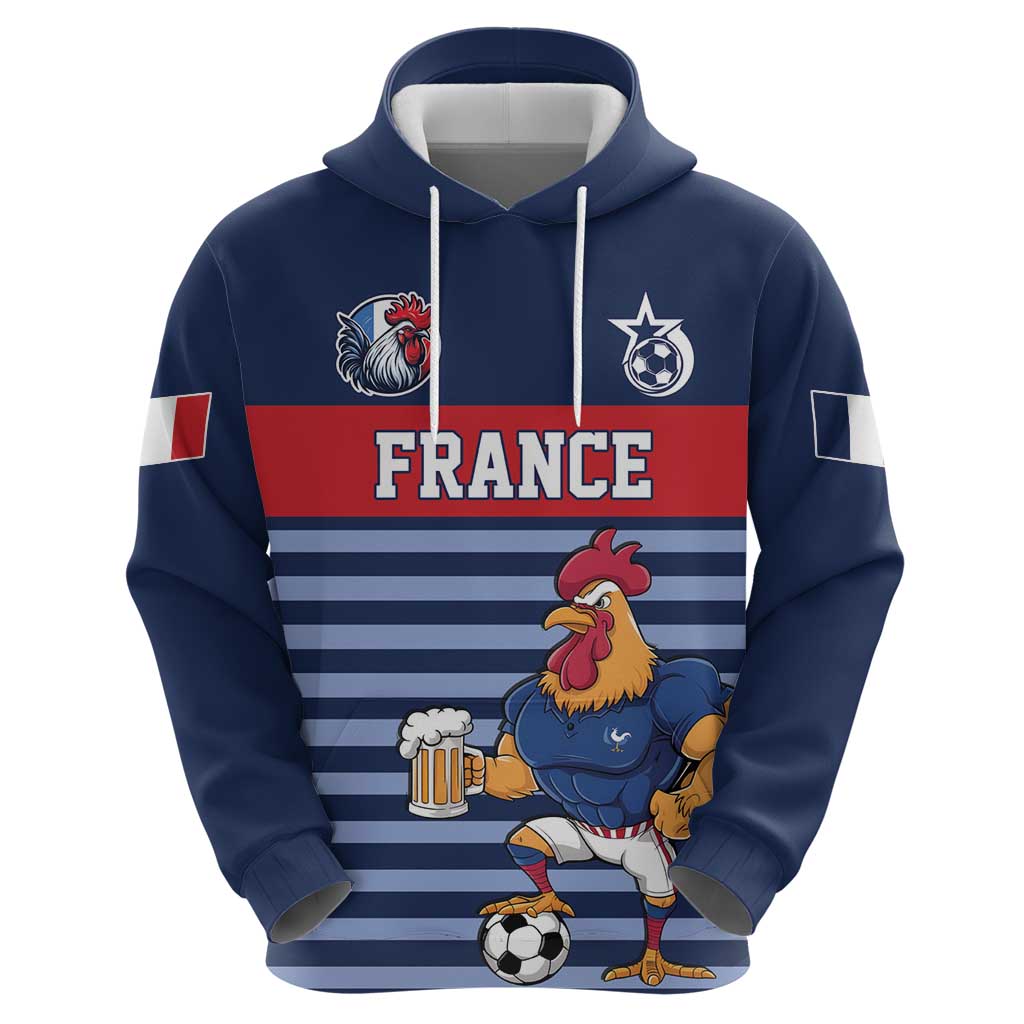 Custom France Football Hoodie Blue Gallic Rooster Mascot LT17
