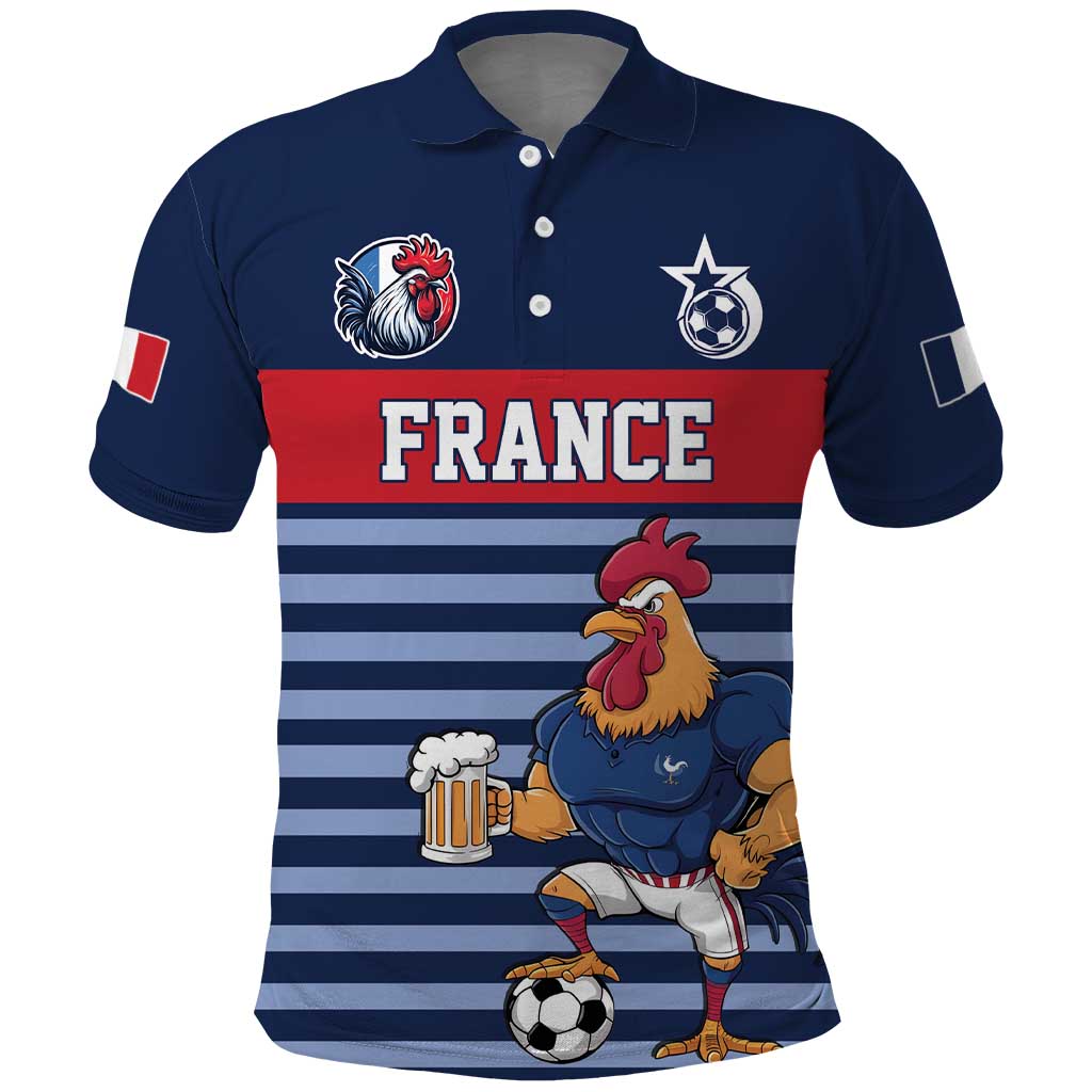 Custom France Football Polo Shirt Blue Gallic Rooster Mascot LT17