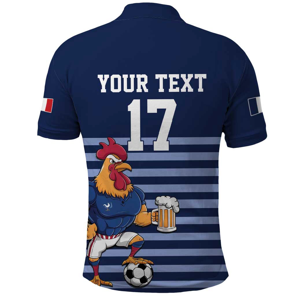 Custom France Football Polo Shirt Blue Gallic Rooster Mascot LT17