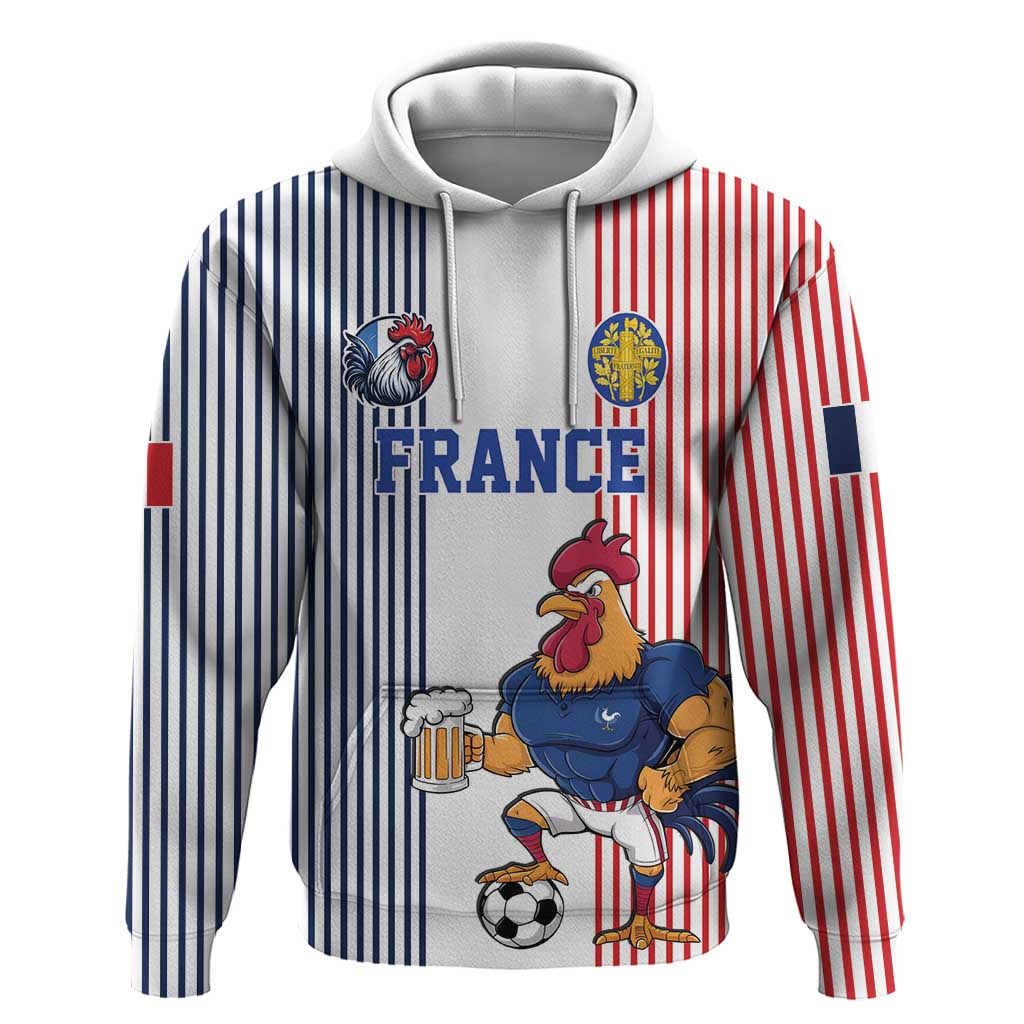Custom France Football Hoodie White Gallic Rooster Mascot LT17