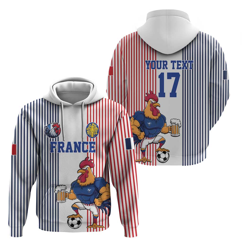 Custom France Football Hoodie White Gallic Rooster Mascot LT17
