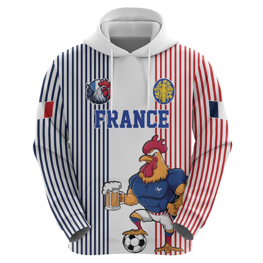 Custom France Football Hoodie White Gallic Rooster Mascot LT17