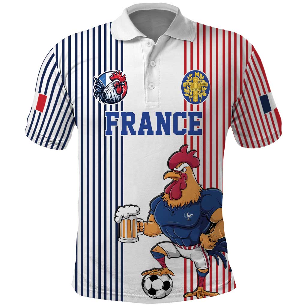 Custom France Football Polo Shirt White Gallic Rooster Mascot LT17