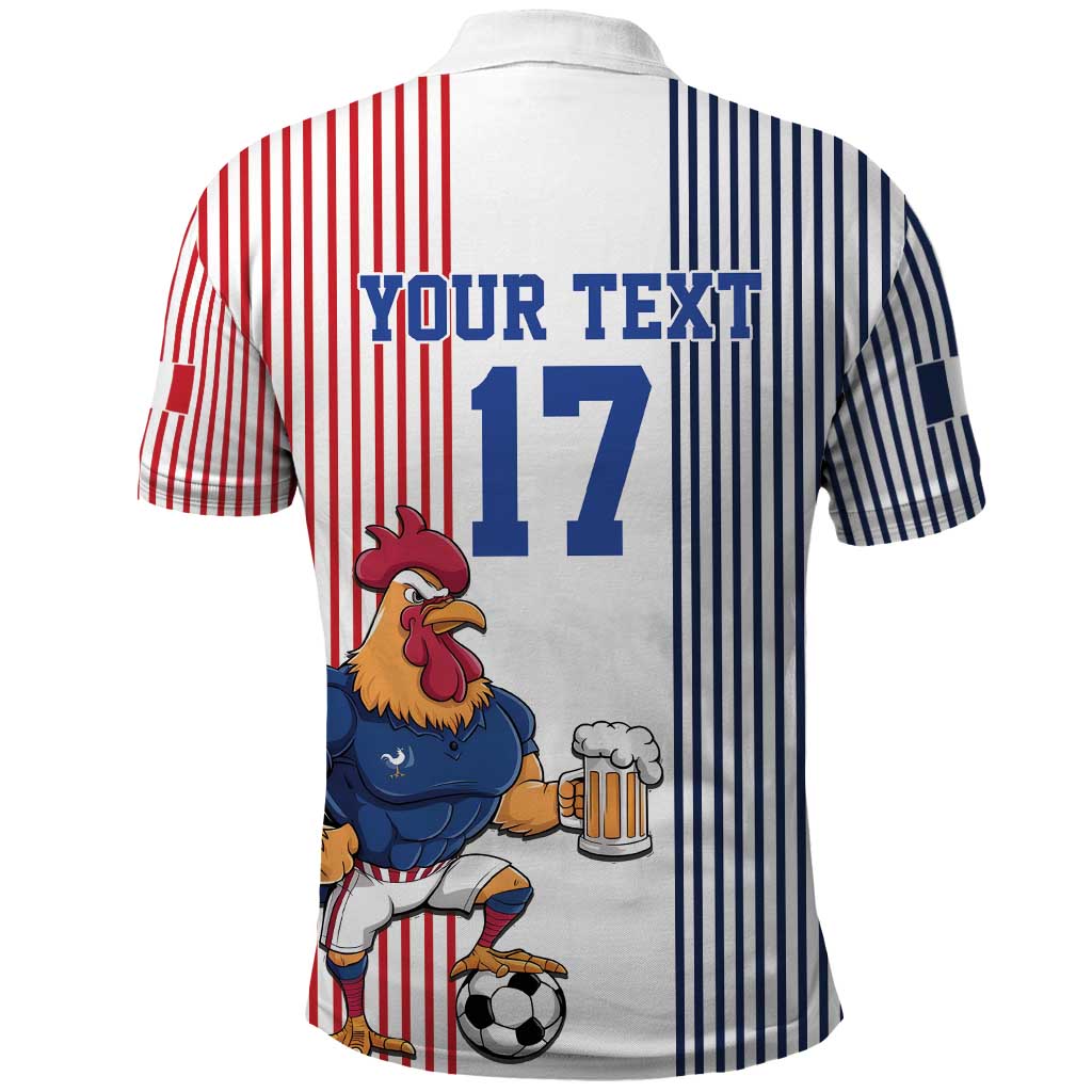 Custom France Football Polo Shirt White Gallic Rooster Mascot LT17