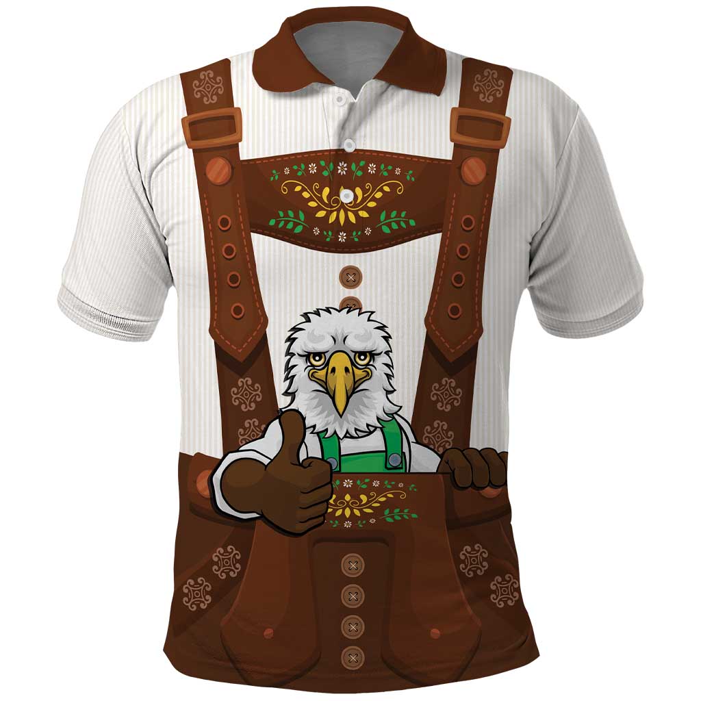 Lederhosen Costume Germany Polo Shirt Bald Eagles With Traditional German Pattern LT17