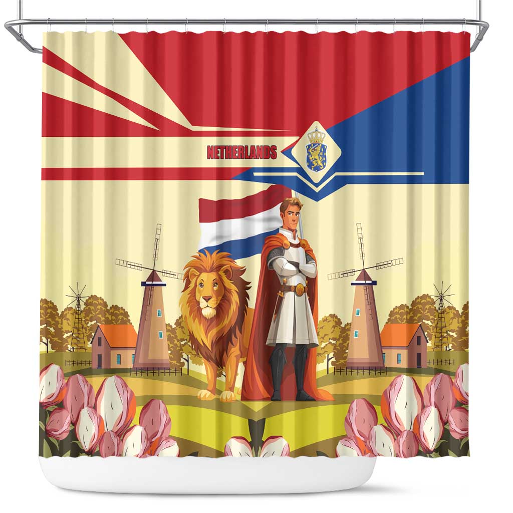 Netherlands Lion and Knight Shower Curtain Tulips and Windmills LT17