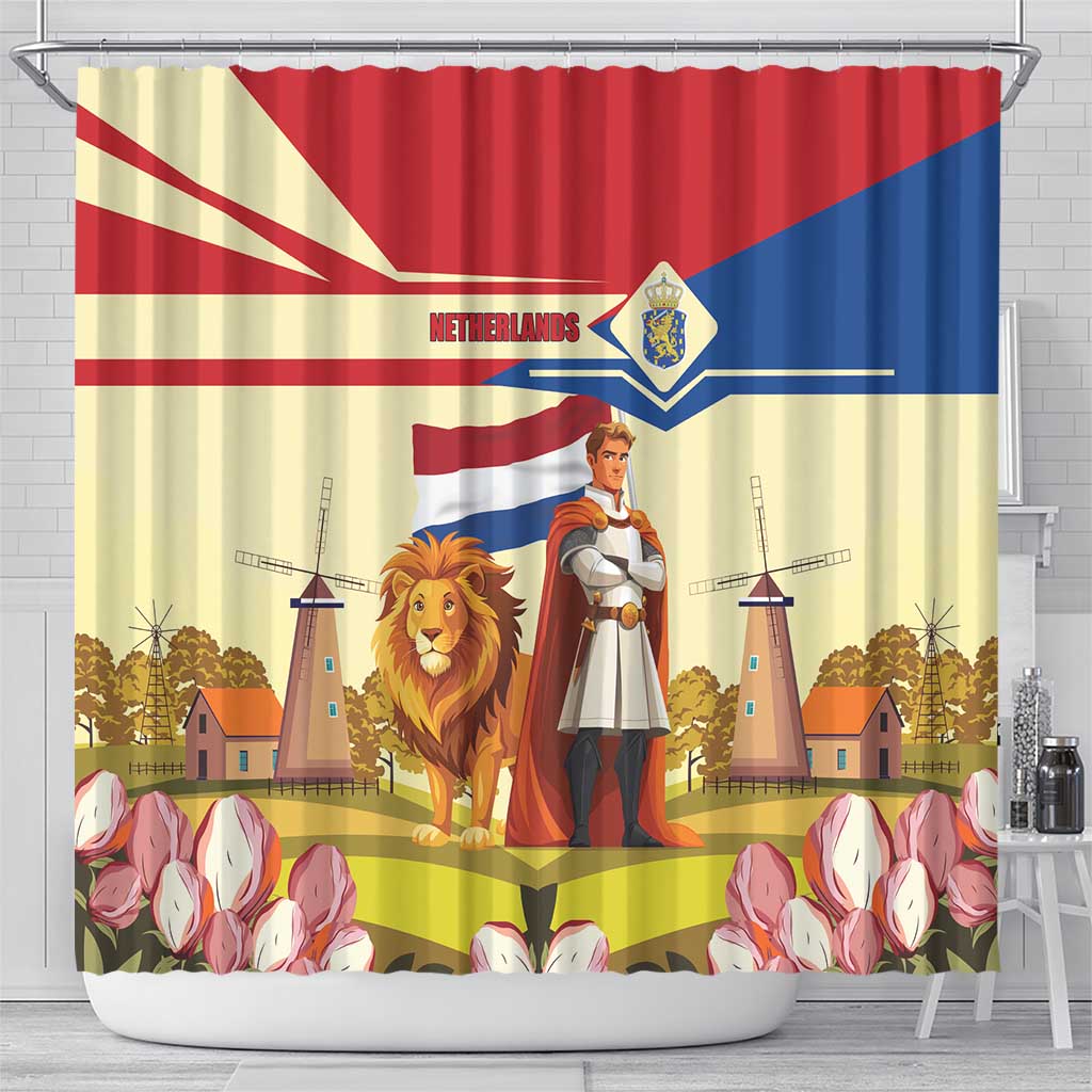 Netherlands Lion and Knight Shower Curtain Tulips and Windmills LT17
