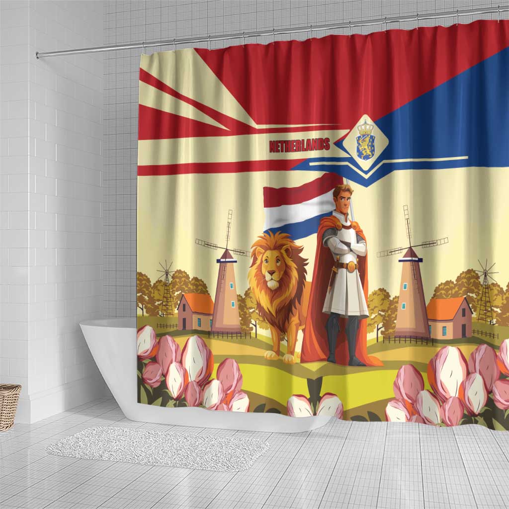 Netherlands Lion and Knight Shower Curtain Tulips and Windmills LT17