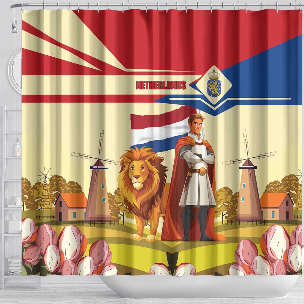 Netherlands Lion and Knight Shower Curtain Tulips and Windmills LT17