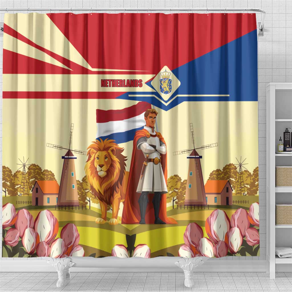 Netherlands Lion and Knight Shower Curtain Tulips and Windmills LT17