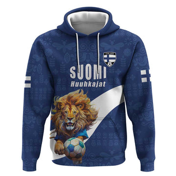 Custom Finland Football Lion Mascot Hoodie Huuhkajat with Finnish Folk Paterns LT17
