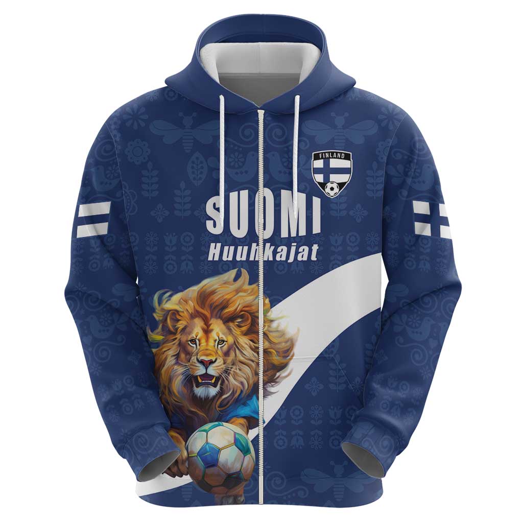 Custom Finland Football Lion Mascot Hoodie Huuhkajat with Finnish Folk Paterns LT17