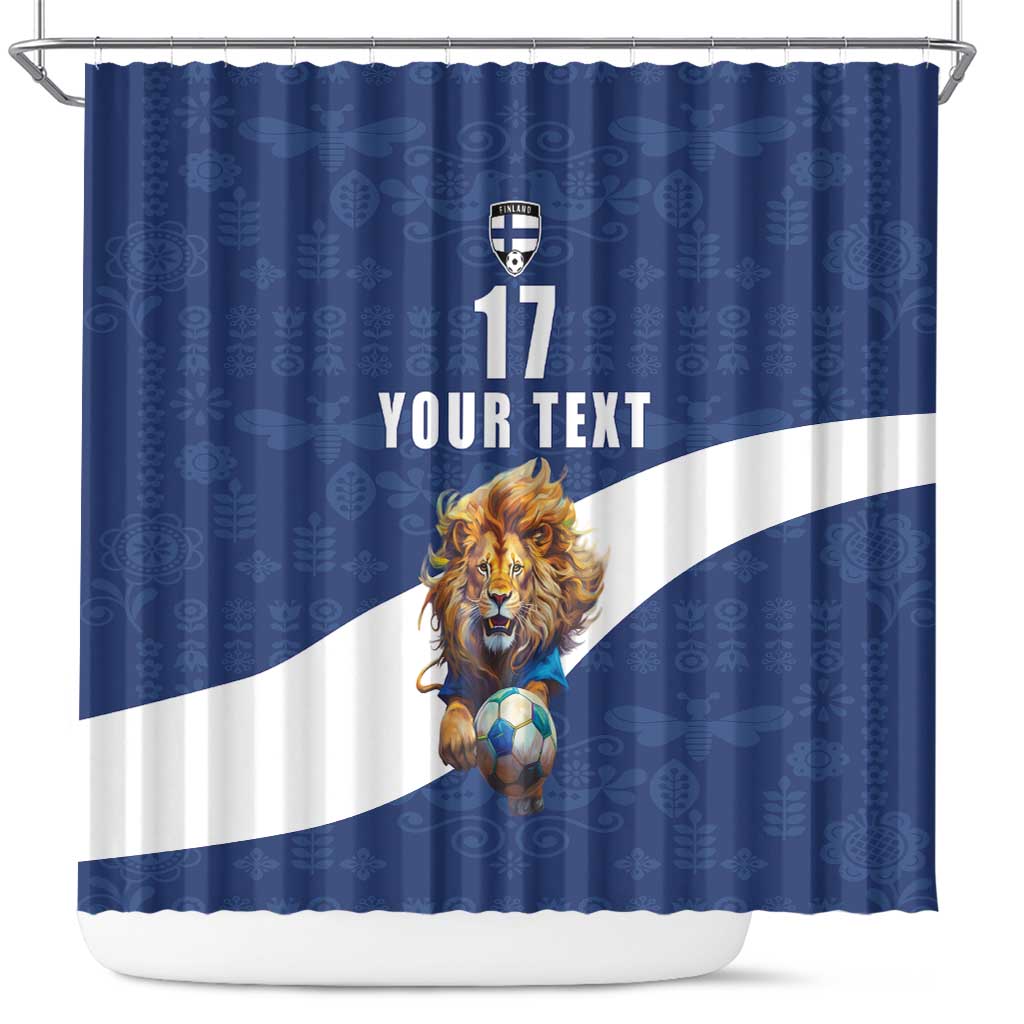 Custom Finland Football Lion Mascot Shower Curtain Huuhkajat with Finnish Folk Paterns LT17