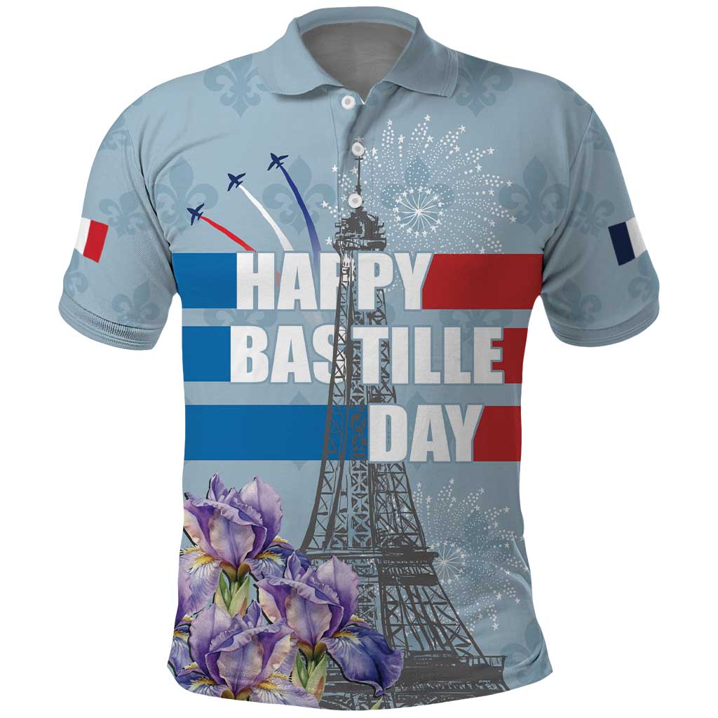 Personalized Fance Le 14 Juillet Polo Shirt Eiffel Tower with Iris Flower LT17
