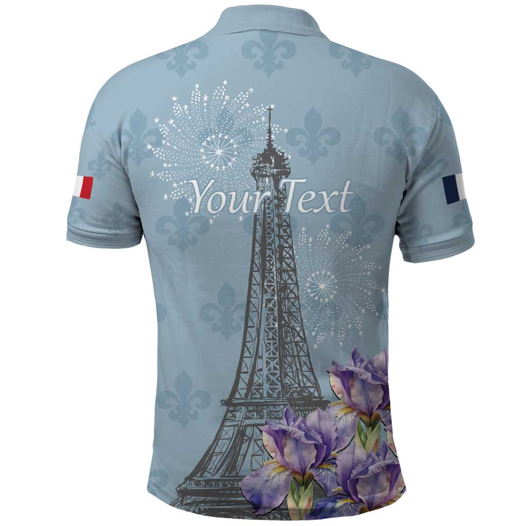 Personalized Fance Le 14 Juillet Polo Shirt Eiffel Tower with Iris Flower LT17