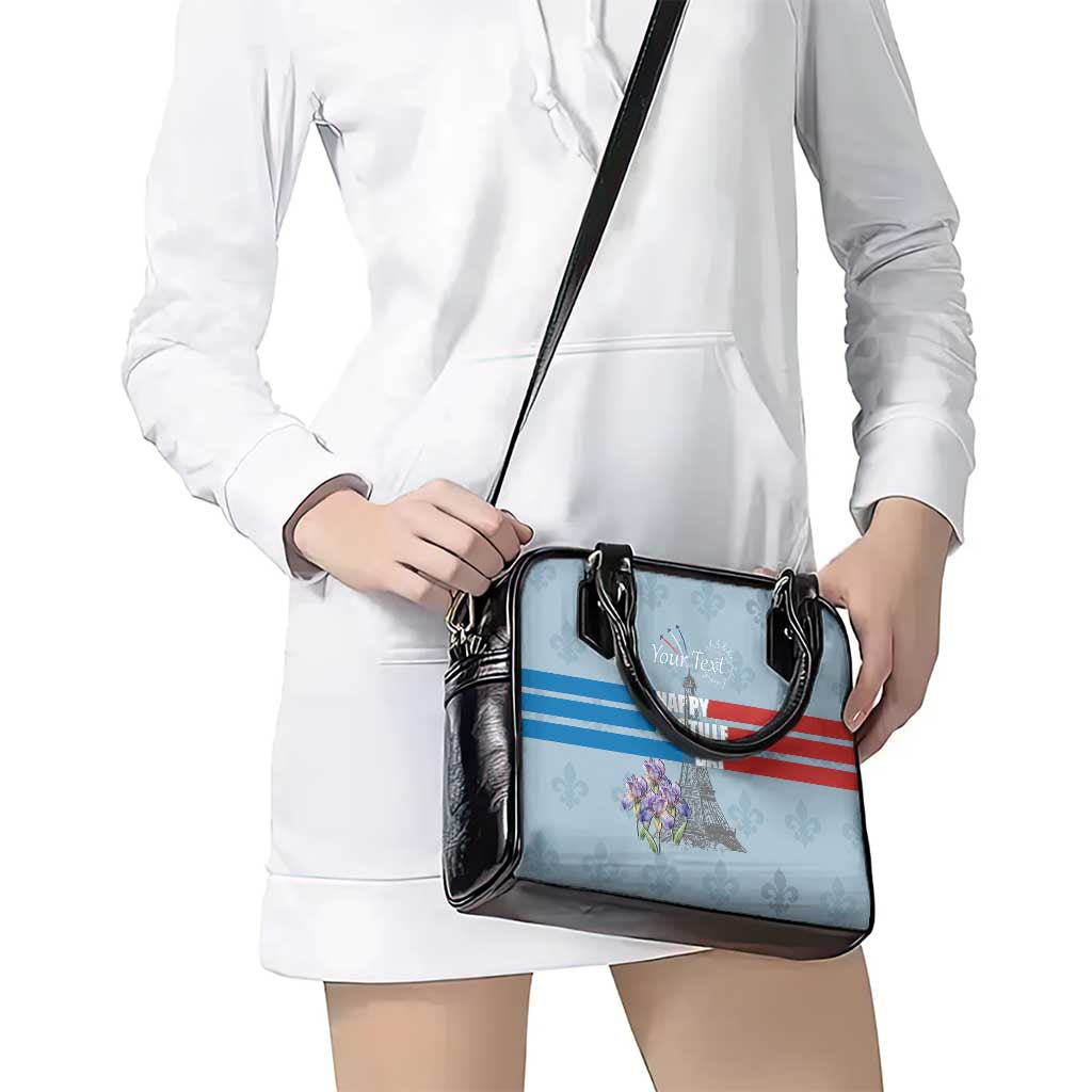 Personalized Fance Le 14 Juillet Shoulder Handbag Eiffel Tower with Iris Flower LT17