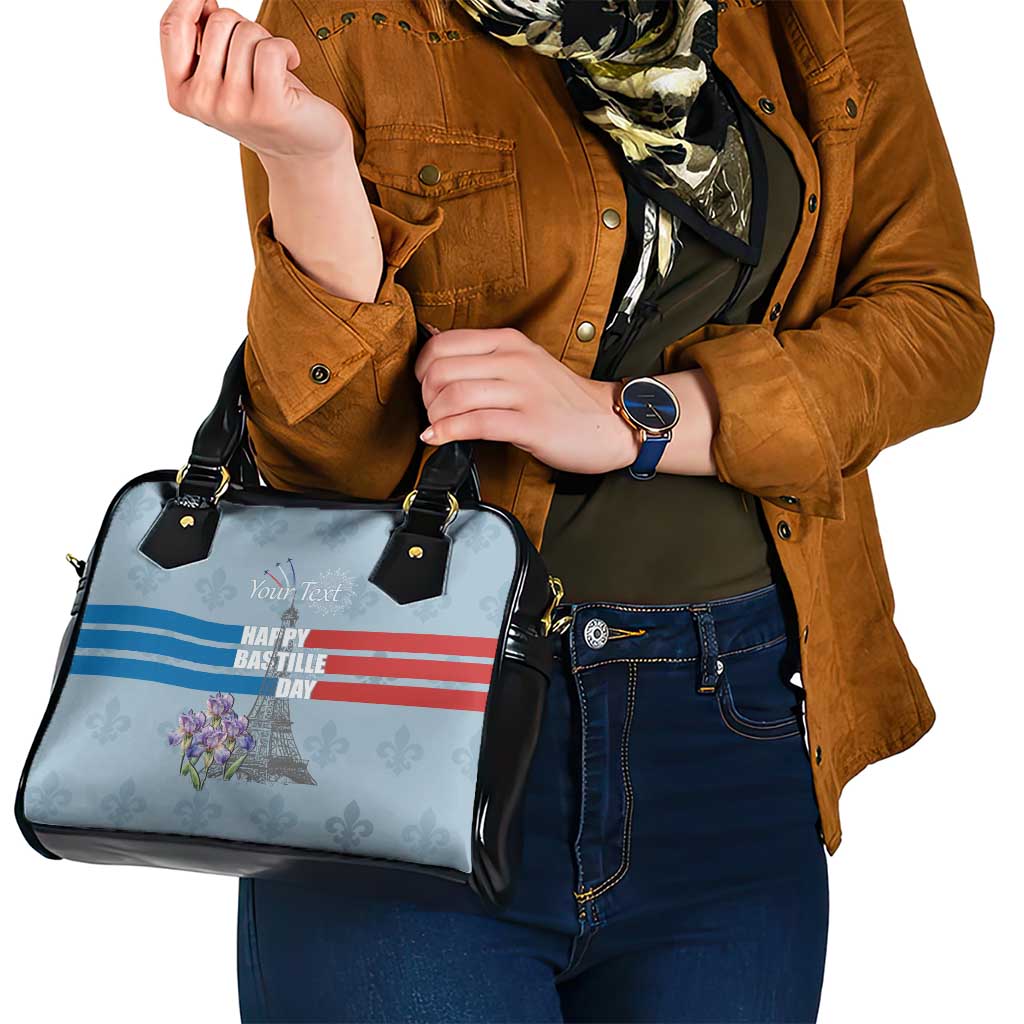 Personalized Fance Le 14 Juillet Shoulder Handbag Eiffel Tower with Iris Flower LT17