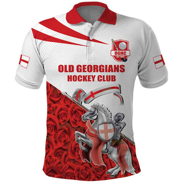 Custom England Field Hockey Champions Polo Shirt Old Georgians Hockey Club Sporty Style LT17