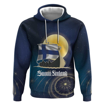 Personalized Finland Drakkar Vikings Hoodie Longships with Vegvisir LT17