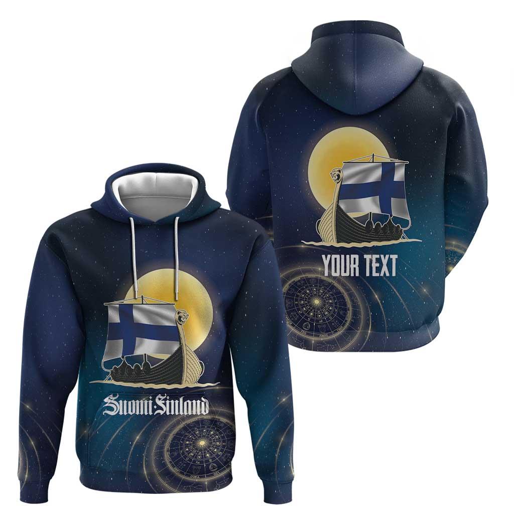 Personalized Finland Drakkar Vikings Hoodie Longships with Vegvisir LT17