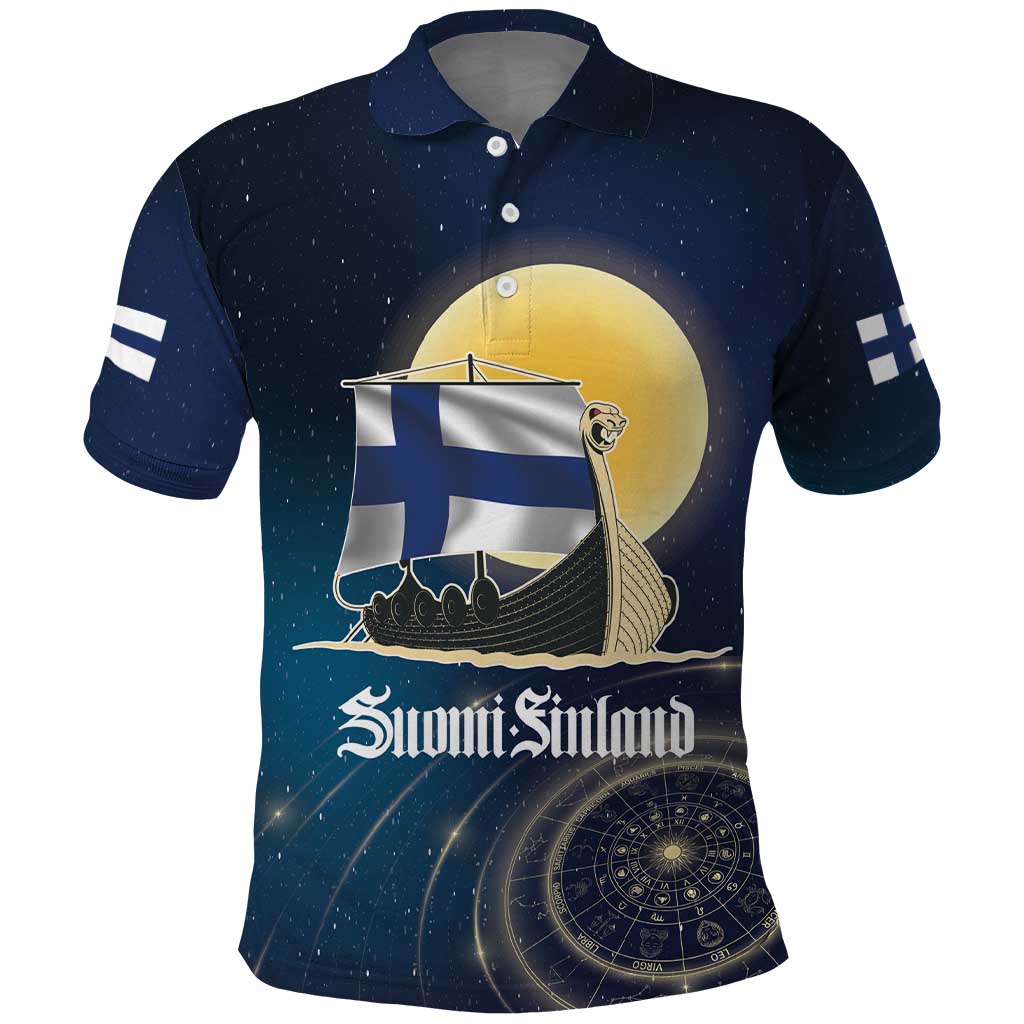 Personalized Finland Drakkar Vikings Polo Shirt Longships with Vegvisir LT17