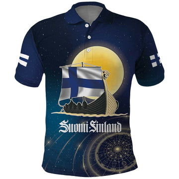 Personalized Finland Drakkar Vikings Polo Shirt Longships with Vegvisir LT17