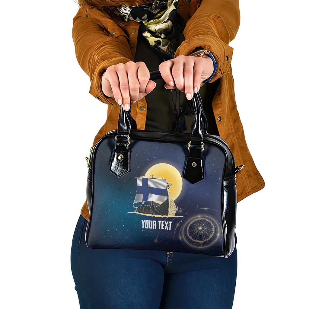 Personalized Finland Drakkar Vikings Shoulder Handbag Longships with Vegvisir LT17