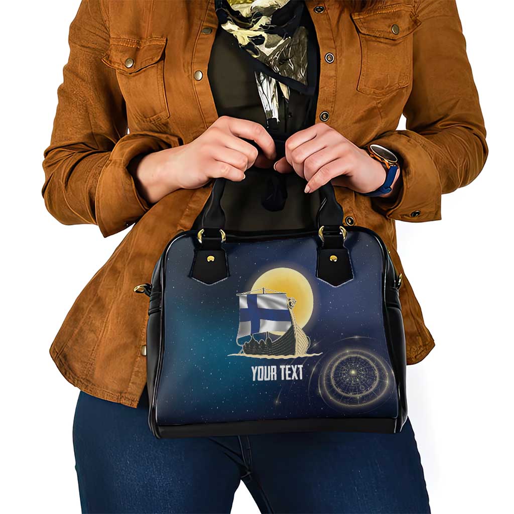 Personalized Finland Drakkar Vikings Shoulder Handbag Longships with Vegvisir LT17