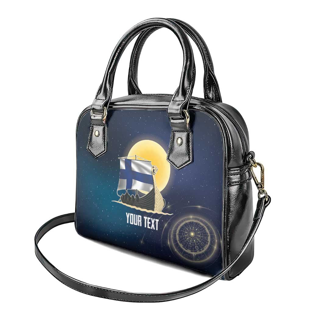 Personalized Finland Drakkar Vikings Shoulder Handbag Longships with Vegvisir LT17