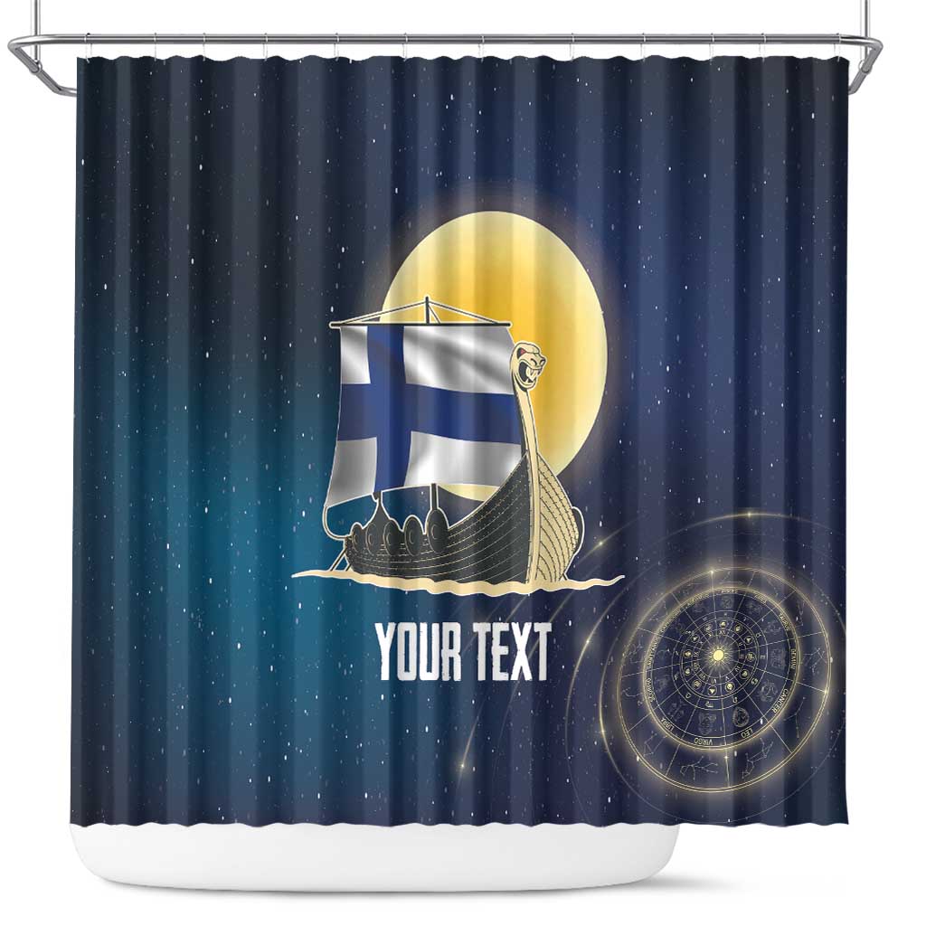 Personalized Finland Drakkar Vikings Shower Curtain Longships with Vegvisir LT17