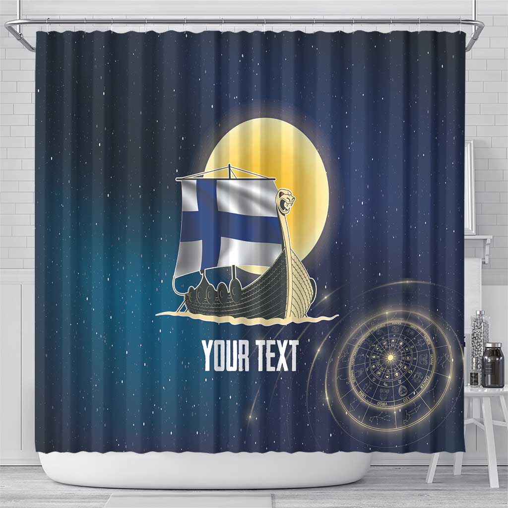 Personalized Finland Drakkar Vikings Shower Curtain Longships with Vegvisir LT17