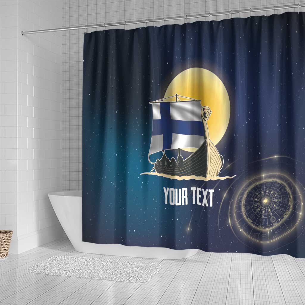 Personalized Finland Drakkar Vikings Shower Curtain Longships with Vegvisir LT17