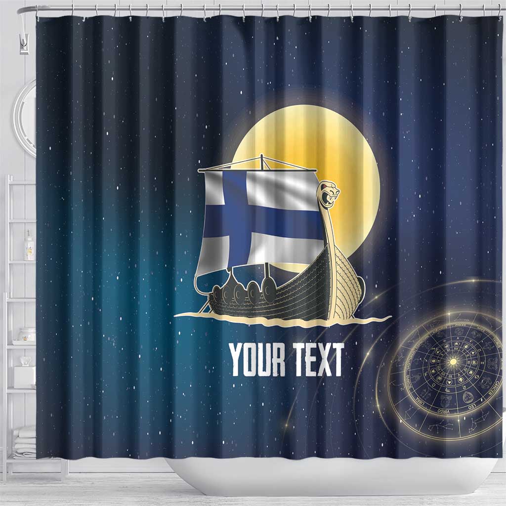 Personalized Finland Drakkar Vikings Shower Curtain Longships with Vegvisir LT17