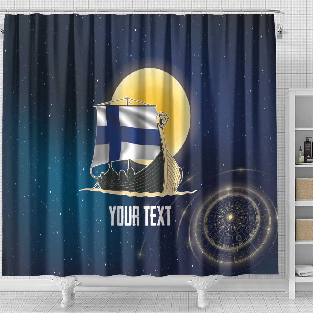 Personalized Finland Drakkar Vikings Shower Curtain Longships with Vegvisir LT17