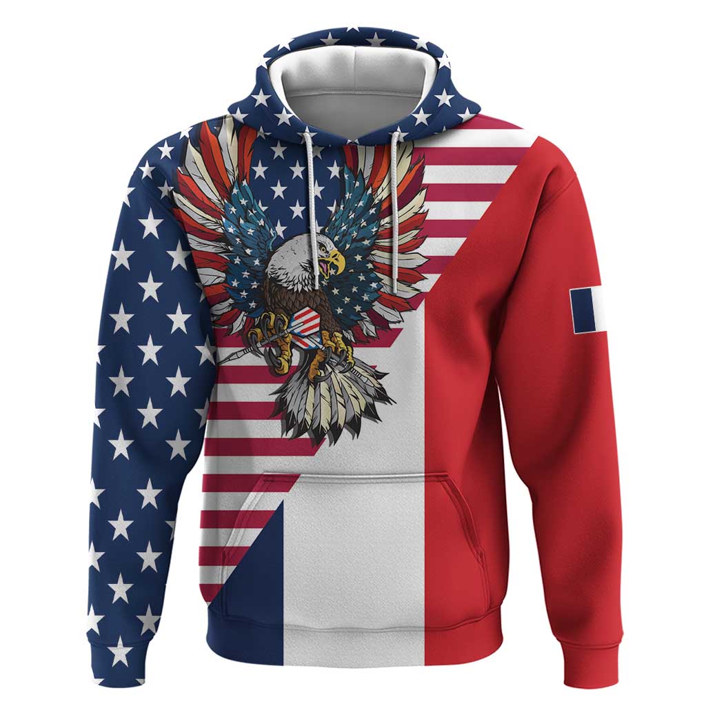 French American Heritage Month Hoodie Flag Style with USA Eagle and Eiffel Tower LT17