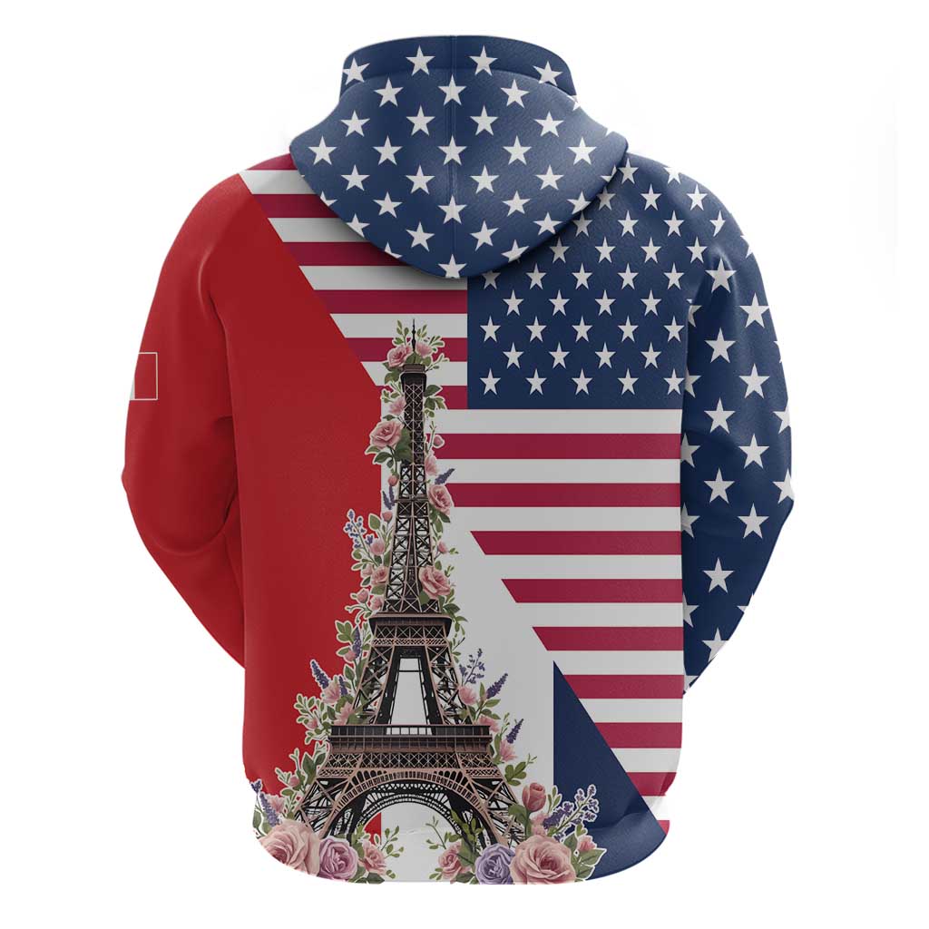 French American Heritage Month Hoodie Flag Style with USA Eagle and Eiffel Tower LT17