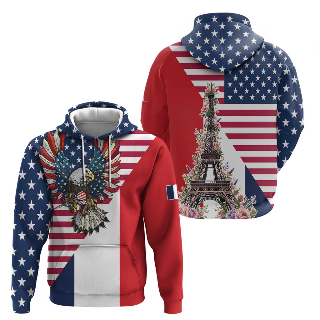 French American Heritage Month Hoodie Flag Style with USA Eagle and Eiffel Tower LT17