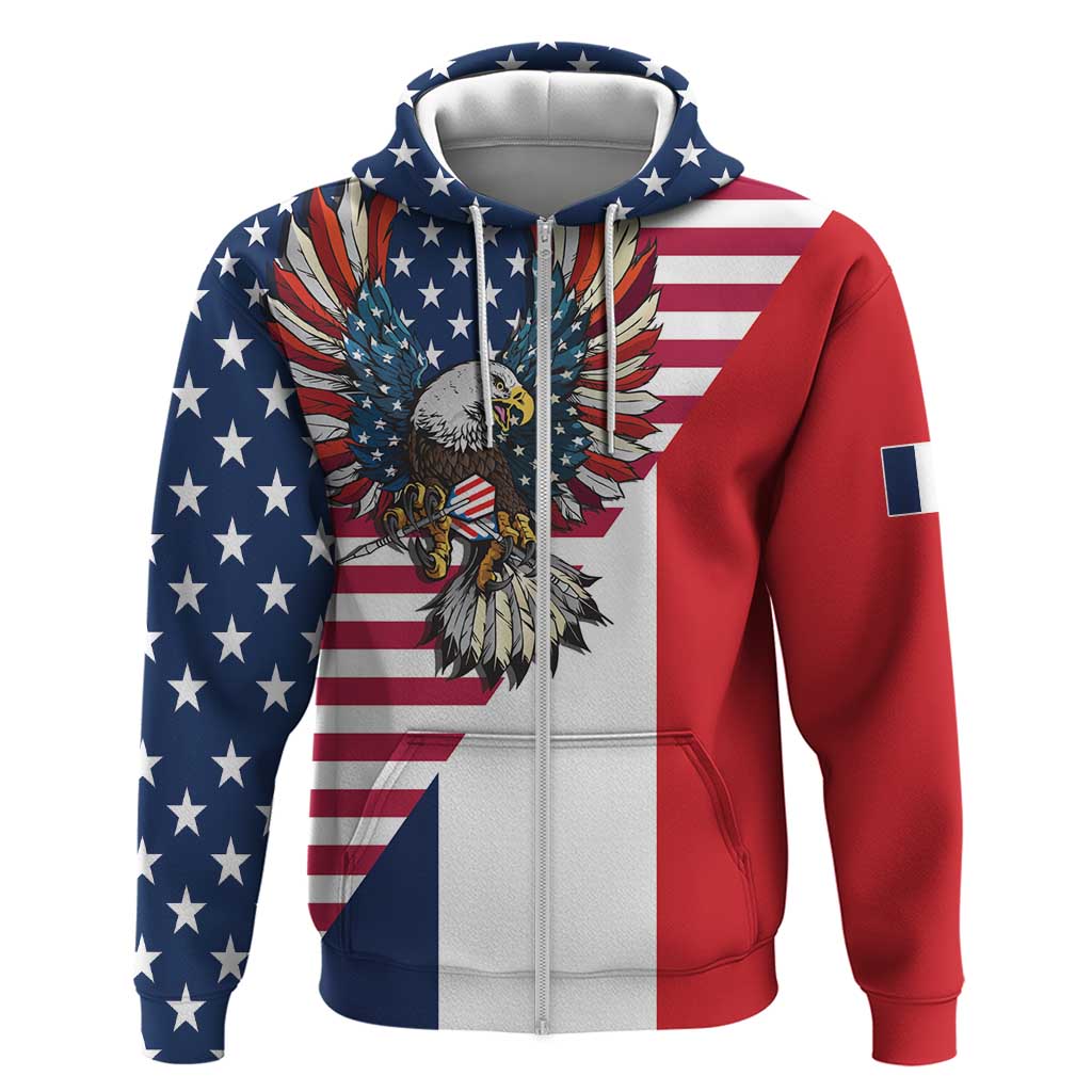 French American Heritage Month Hoodie Flag Style with USA Eagle and Eiffel Tower LT17