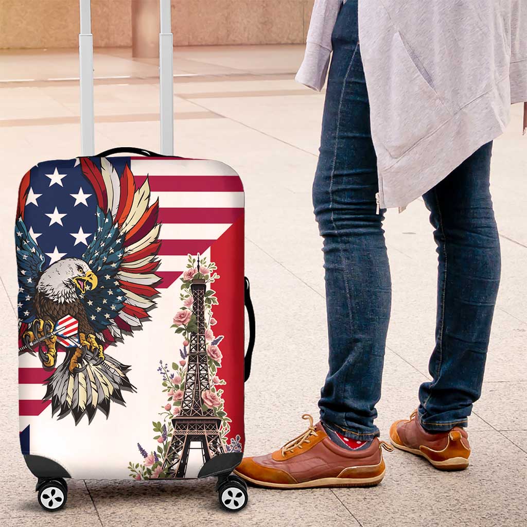 French American Heritage Month Luggage Cover Flag Style with USA Eagle and Eiffel Tower LT17