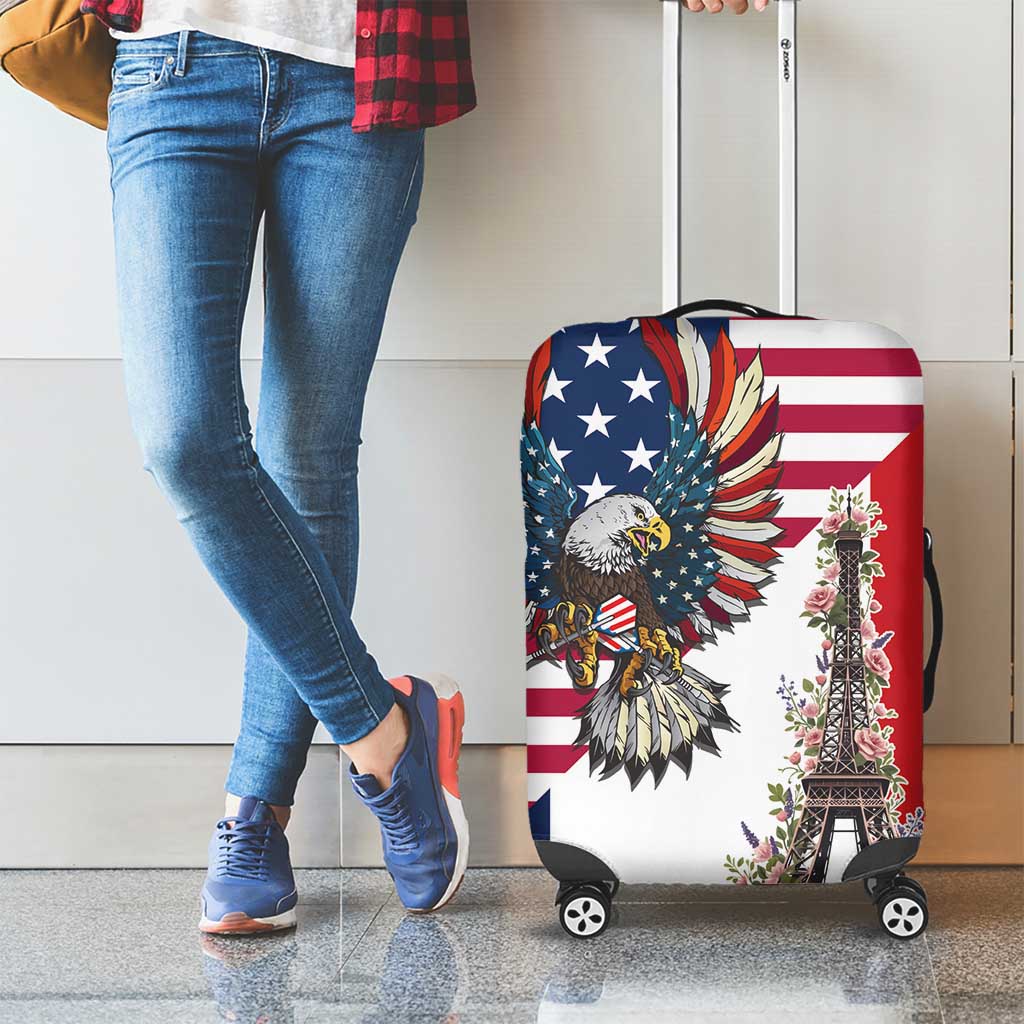 French American Heritage Month Luggage Cover Flag Style with USA Eagle and Eiffel Tower LT17