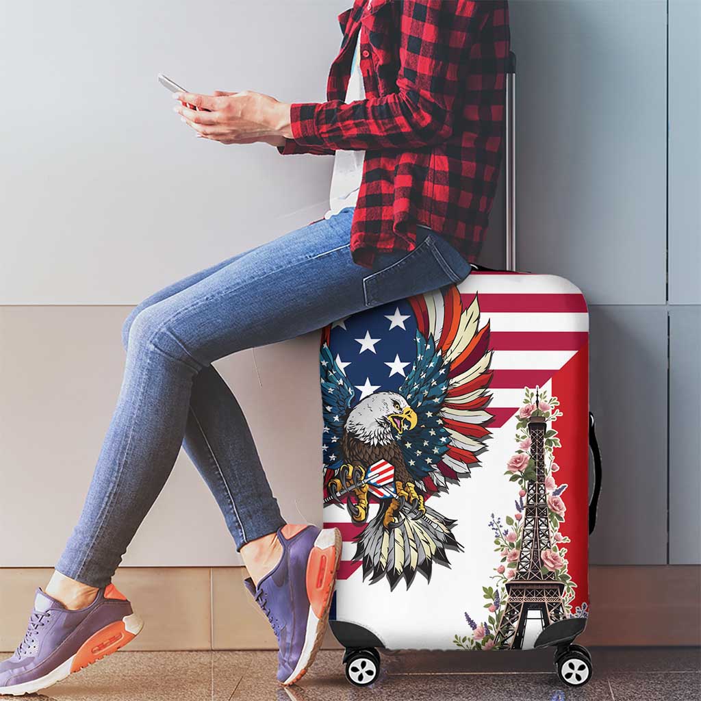 French American Heritage Month Luggage Cover Flag Style with USA Eagle and Eiffel Tower LT17