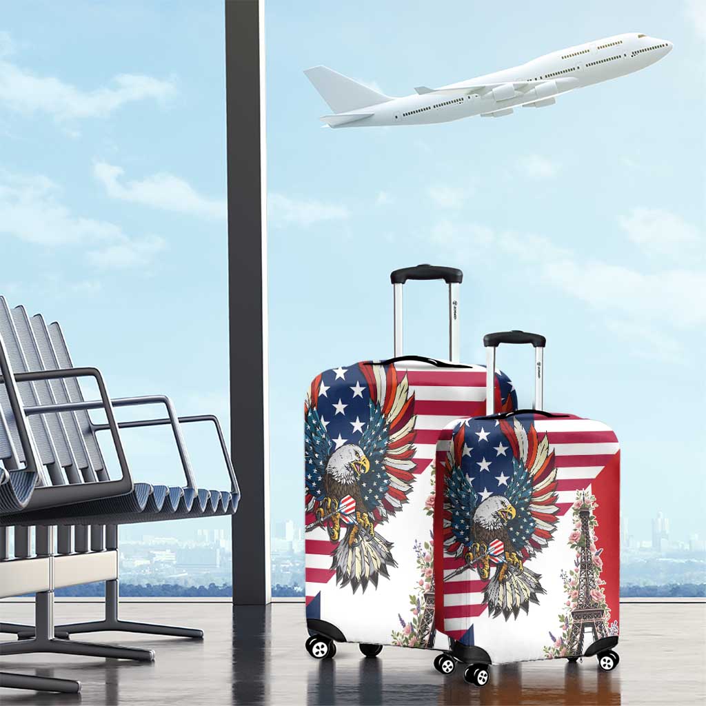 French American Heritage Month Luggage Cover Flag Style with USA Eagle and Eiffel Tower LT17