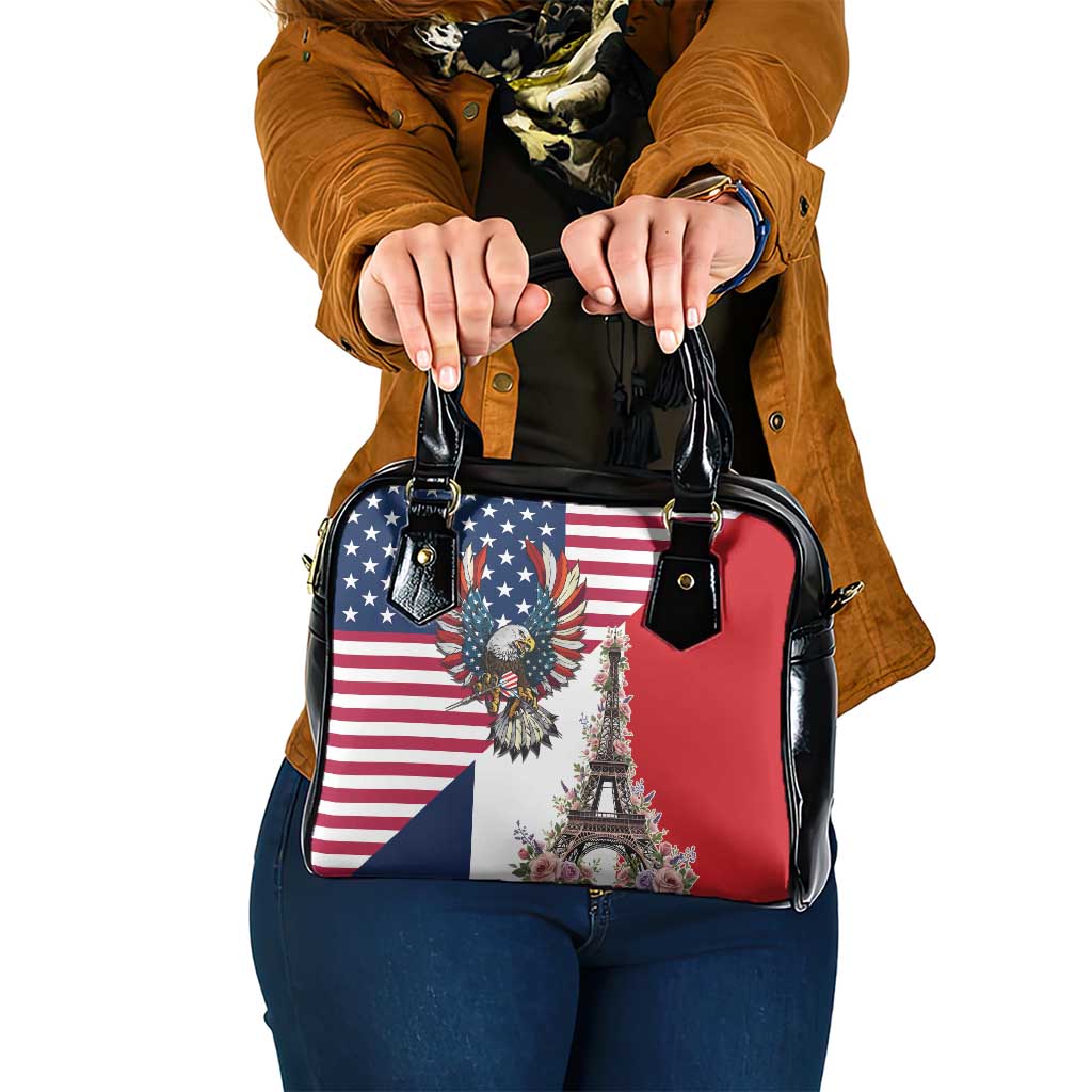 French American Heritage Month Shoulder Handbag Flag Style with USA Eagle and Eiffel Tower LT17