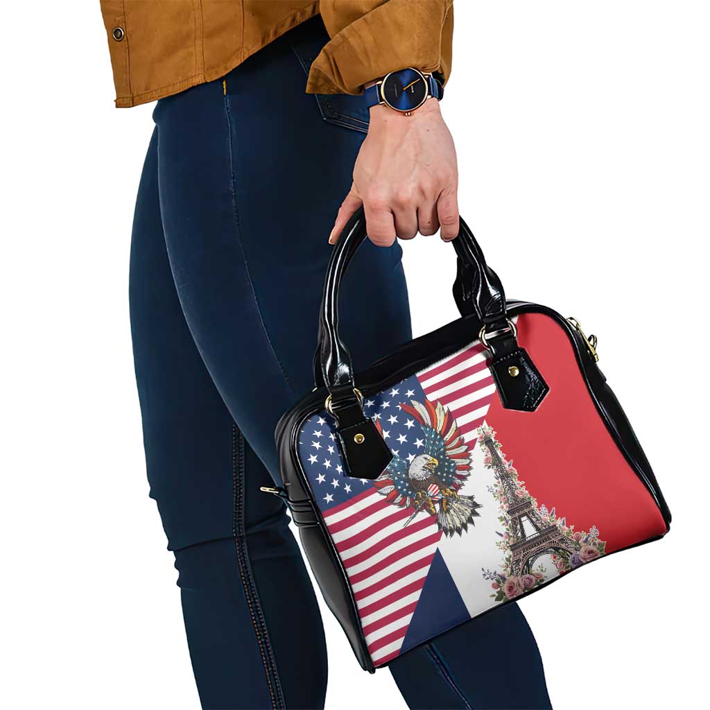 French American Heritage Month Shoulder Handbag Flag Style with USA Eagle and Eiffel Tower LT17