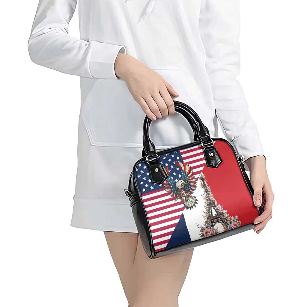 French American Heritage Month Shoulder Handbag Flag Style with USA Eagle and Eiffel Tower LT17